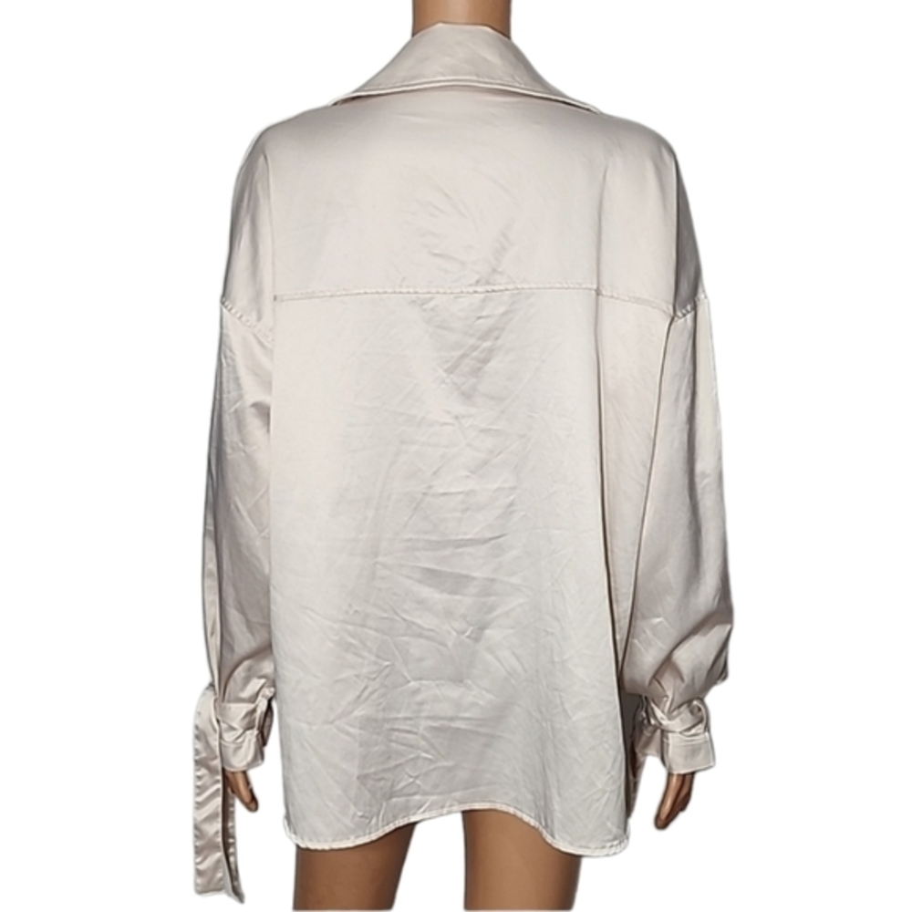 Zara Glossy Satin‎ 1  Button-Down Long Sleeve Top Blouse Size XS - Picture 7 of 10